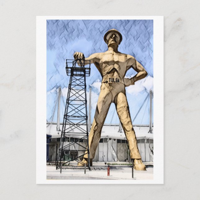 Cartão Postal Pintura a aquarela da estátua do Driller de Ouro d (Frente)