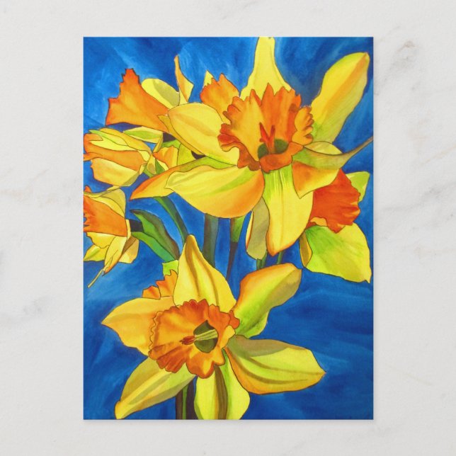 Cartão Postal Pintura a aquarela daffodil narciso amarelo (Frente)
