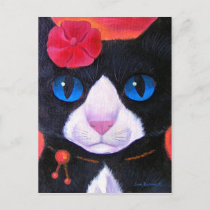 Cartão Postal Pintura à Borboleta Tuxedo Cat - Múltiplos