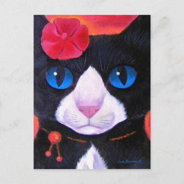 Cartão Postal Pintura à Borboleta Tuxedo Cat - Múltiplos (Frente)