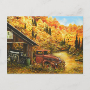 Cartão Postal Pintura a óleo ~ Aposentado na placa de Posto