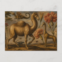 Pintura a Óleo Botânica Animal Fantasia Vintage