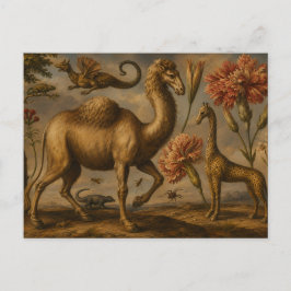 Cartão Postal Pintura a Óleo Botânica Animal Fantasia Vintage
