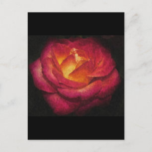Cartão Postal Pintura a óleo com Rosa de chamas