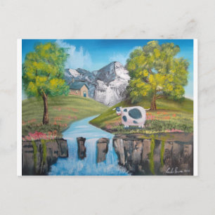 Cartão Postal Pintura a óleo de arte popular da queda d'água de 