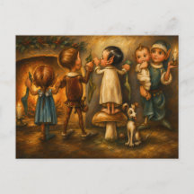 Pintura a Óleo de Elfos de Natal Caprichosos Vinta