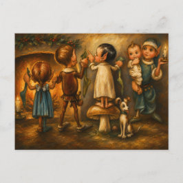 Cartão Postal Pintura a Óleo de Elfos de Natal Caprichosos Vinta
