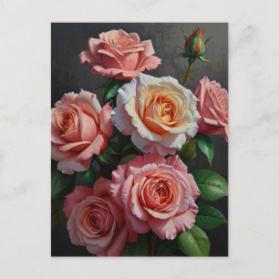Cartão Postal Pintura a óleo de flores de rosa