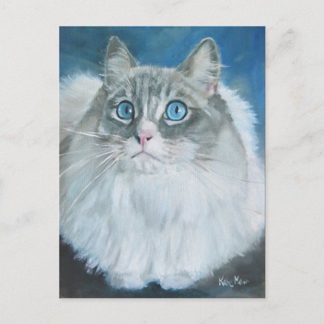 Cartão Postal Pintura a óleo de gato Ragdoll (Frente)