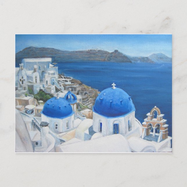 Cartão Postal Pintura a óleo de Santorini Oia (Frente)