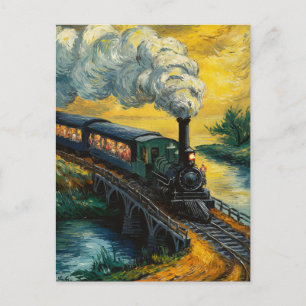 Cartão Postal Pintura a óleo de trem de locomotiva a vapor vinta