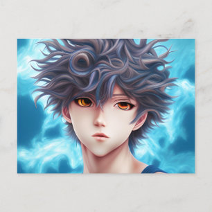 Cartão Postal Pintura a óleo de um menino anime
