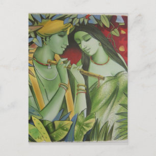 CARTÃO POSTAL PINTURA A ÓLEO RADHA KRISHNA