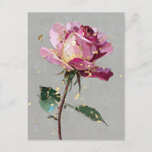 Cartão Postal Pintura a Óleo Rosa Rosa Folha Dourada Impressioni