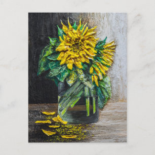 Cartão Postal Pintura Acrílica de Natureza Morta de Girassóis 