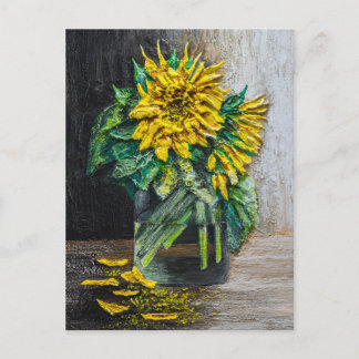 Cartão Postal Pintura Acrílica de Natureza Morta de Girassóis
