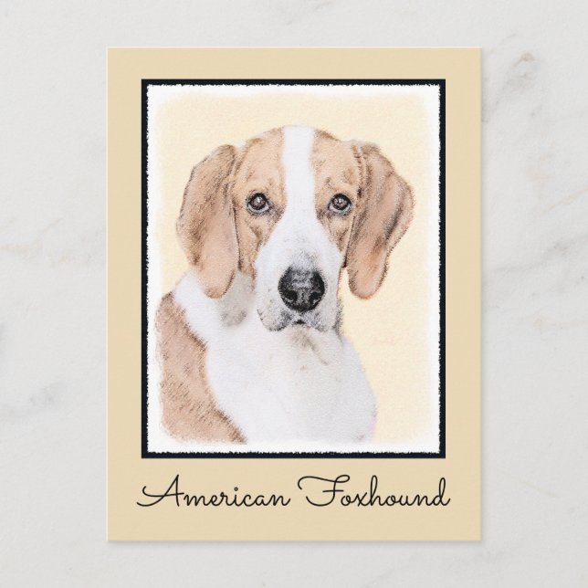Cartão Postal Pintura Americana de Foxhound - Arte Cachorra Orig (Frente)