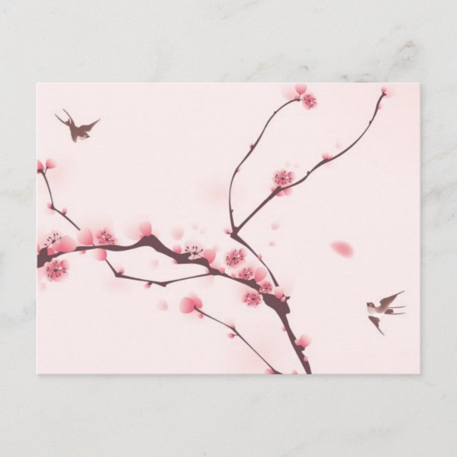 Cartão Postal Pintura ao estilo oriental, flor de cereja (Frente)
