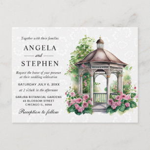 Cartão Postal Pintura aquarela de gazebo de casamento no jardim 