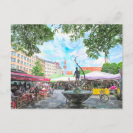 Cartão Postal Pintura aquarela de Viktualienmarkt em Munique.