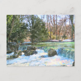Cartão Postal Pintura aquarela do riacho Eisbach em Munique.