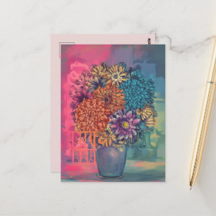 Cartão Postal pintura aquosa de flores num vaso