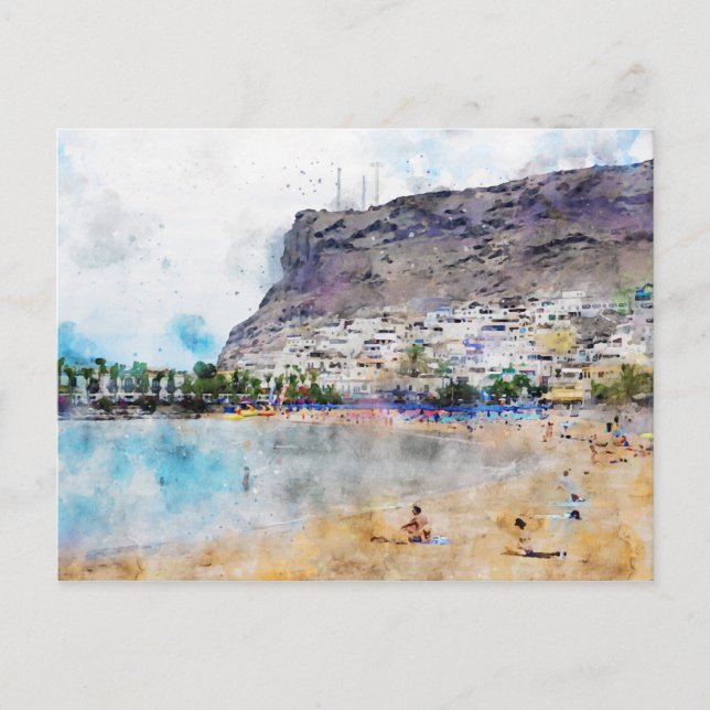 Cartão Postal Pintura aquosa de Puerto de Morgan na Gran Ca (Frente)