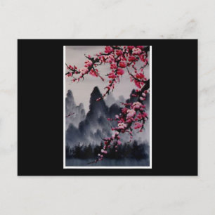 Cartão Postal Pintura   Arte Japonesa Montanha Blossom