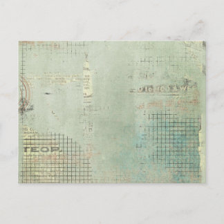 Cartão Postal pintura azul vintage Jornal STamped colage