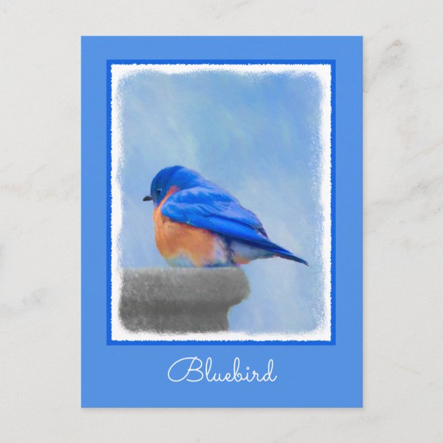 Cartão Postal Pintura Bluebird - Arte Original para Pássaros (Frente)
