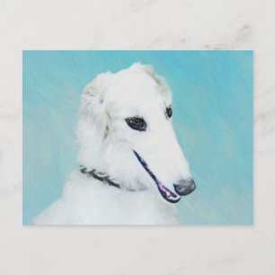 Cartão Postal Pintura Borzoi (Branco) - Arte Original de Cachorr