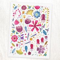 Pintura Botânica De Flores Selvagens De Aquarela