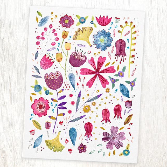 Cartão Postal Pintura Botânica De Flores Selvagens De Aquarela (Watercolor wildflower art postcard)