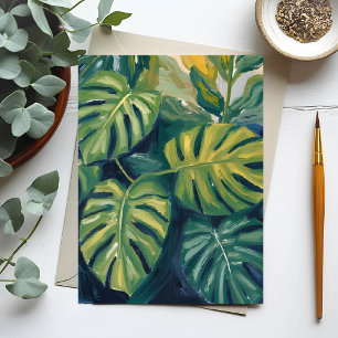 Cartão Postal Pintura Botânica de Folhas de Monstera