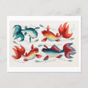 Cartão Postal Pintura chinesa antiga de peixes dourados