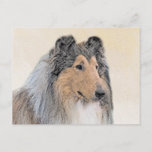 Cartão Postal Pintura Collie (Rough) - Arte Cachorra Original