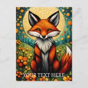 Cartão Postal Pintura Colorida de Fox Floral Primavera
