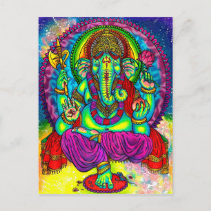 Cartão Postal Pintura Colorida de Ganesh Vibrante