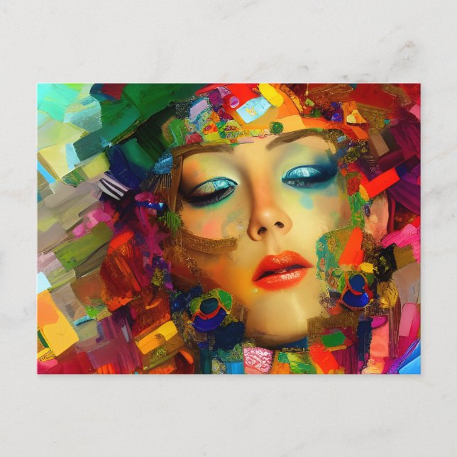Cartão Postal Pintura Colorida de Mulher (Frente)