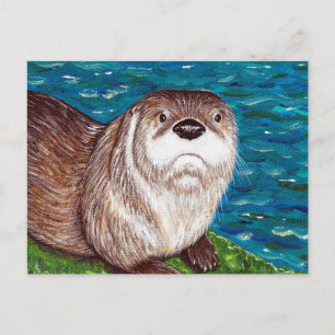 Cartão Postal Pintura com lontra do Rio Cheeky