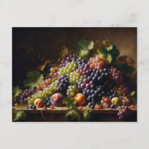 Cartão Postal Pintura com vida estática de Frutas e uvas