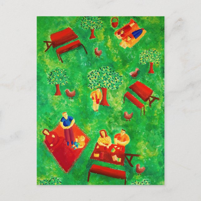Cartão Postal Pintura Contemporânea a Acrílico O Piquenique (Frente)