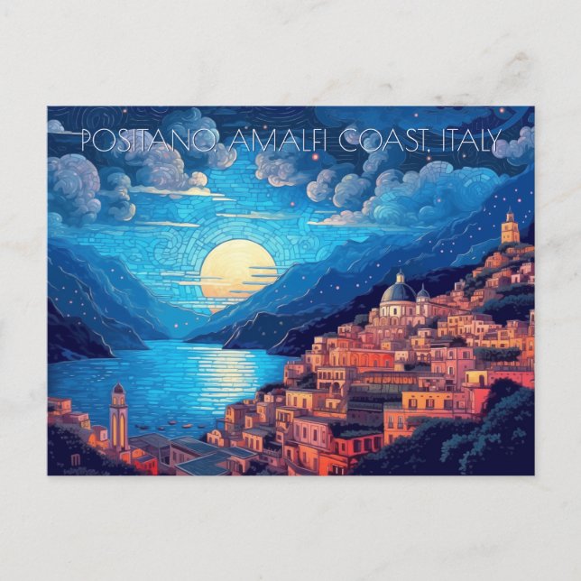 Cartão Postal Pintura costeira de Positano Amalfi, Itália, Viage (Frente)