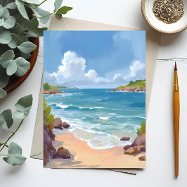 Cartão Postal Pintura da Baía da Praia do Cabo Cod Oceano