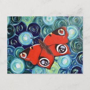Cartão Postal Pintura da Borboleta Pavão Retrabalhada