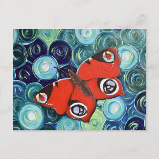 Cartão Postal Pintura da Borboleta Pavão Retrabalhada