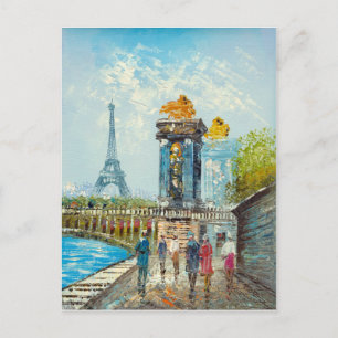 Cartão Postal Pintura Da Cena Da Torre Eiffel De Paris