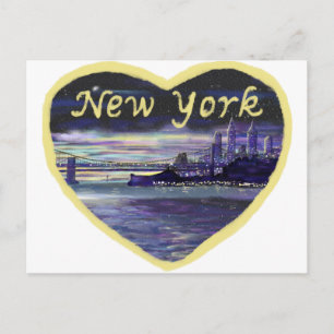 Cartão Postal Pintura da Cidade de Nova York ao Pôr do Sol Paisa