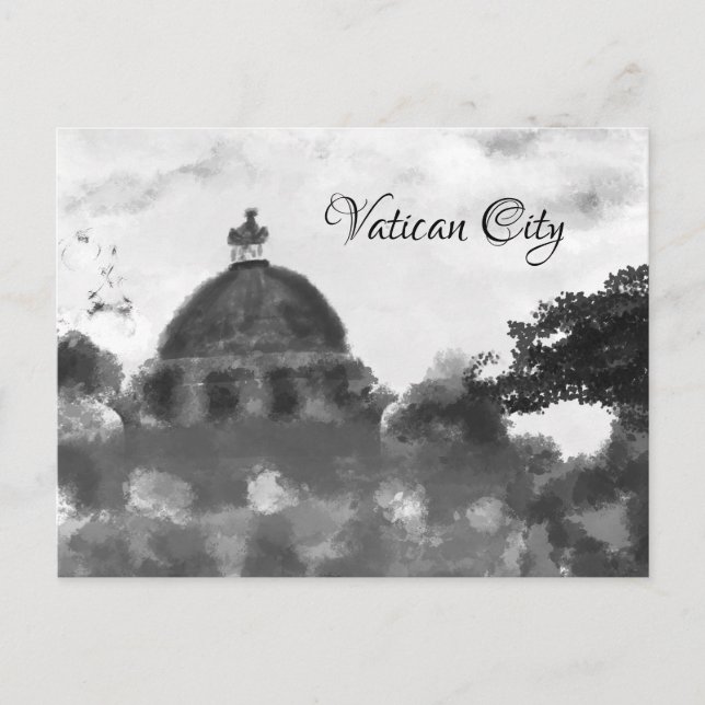 Cartão Postal Pintura da Cidade do Vaticano Negro e Branco (Frente)