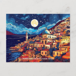 Cartão Postal Pintura da Costa do Positano Amalfi Itália Art Via